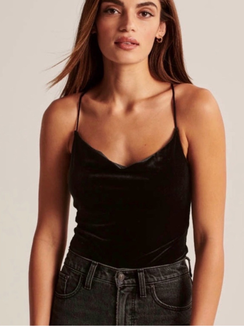 Abercrombie & Fitch Black Velvet Cowl-Neck Strappy Back Bodysuit
